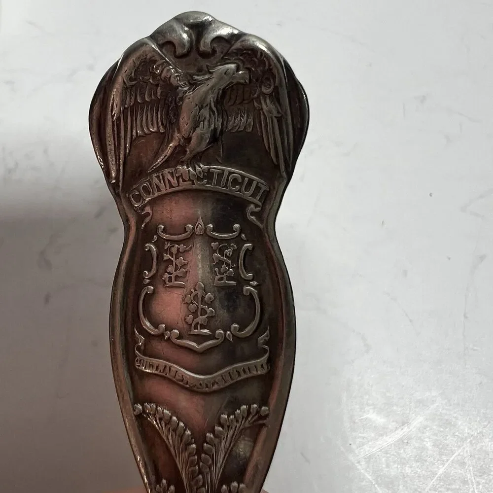 Lot of 2 Vintage Wm Rogers & Son AA Connecticut State Souvenir Spoons Eagle Seal